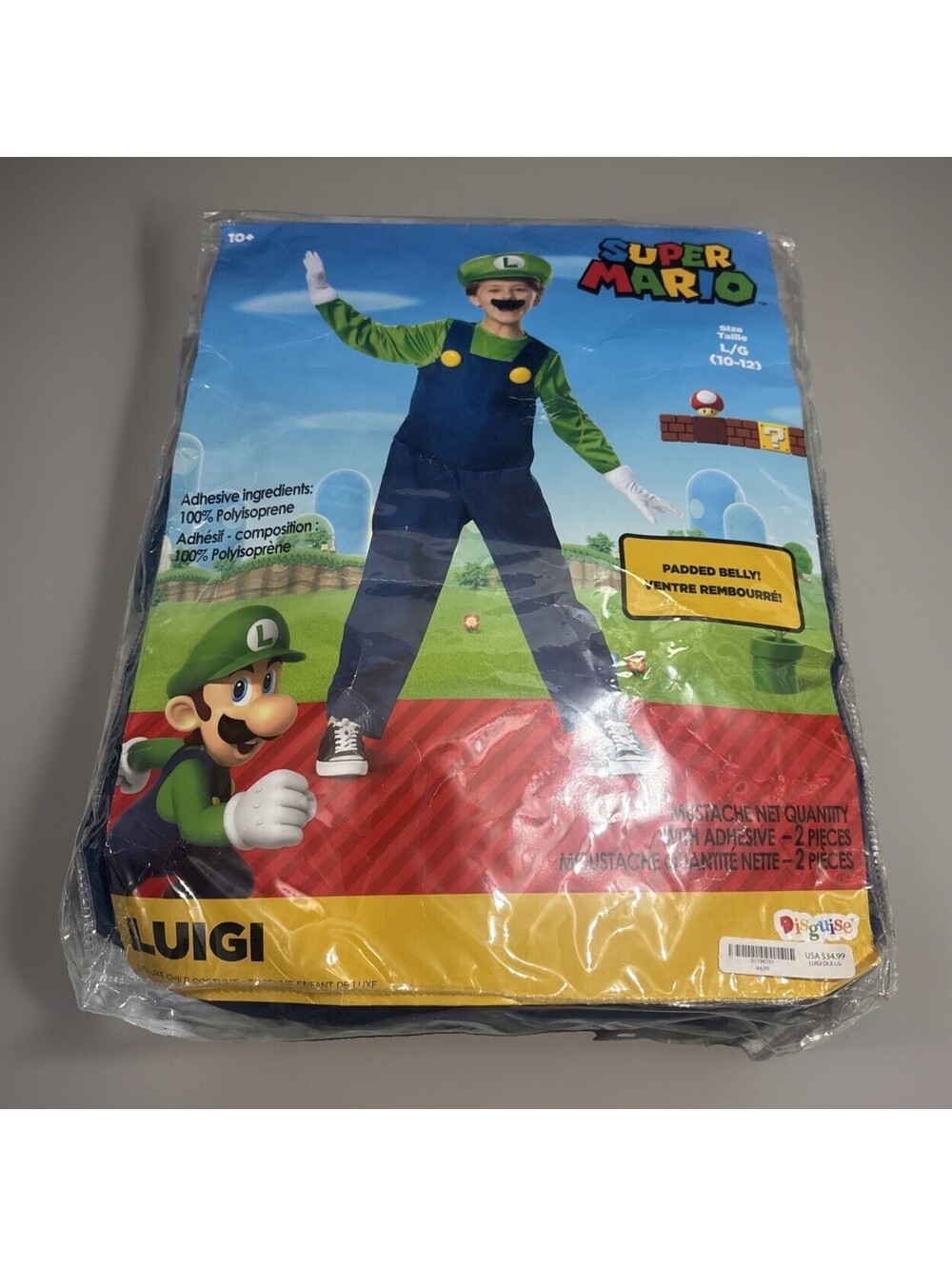Boys Nintendo Deluxe Super Mario Brothers Luigi Costume Large 10-12
